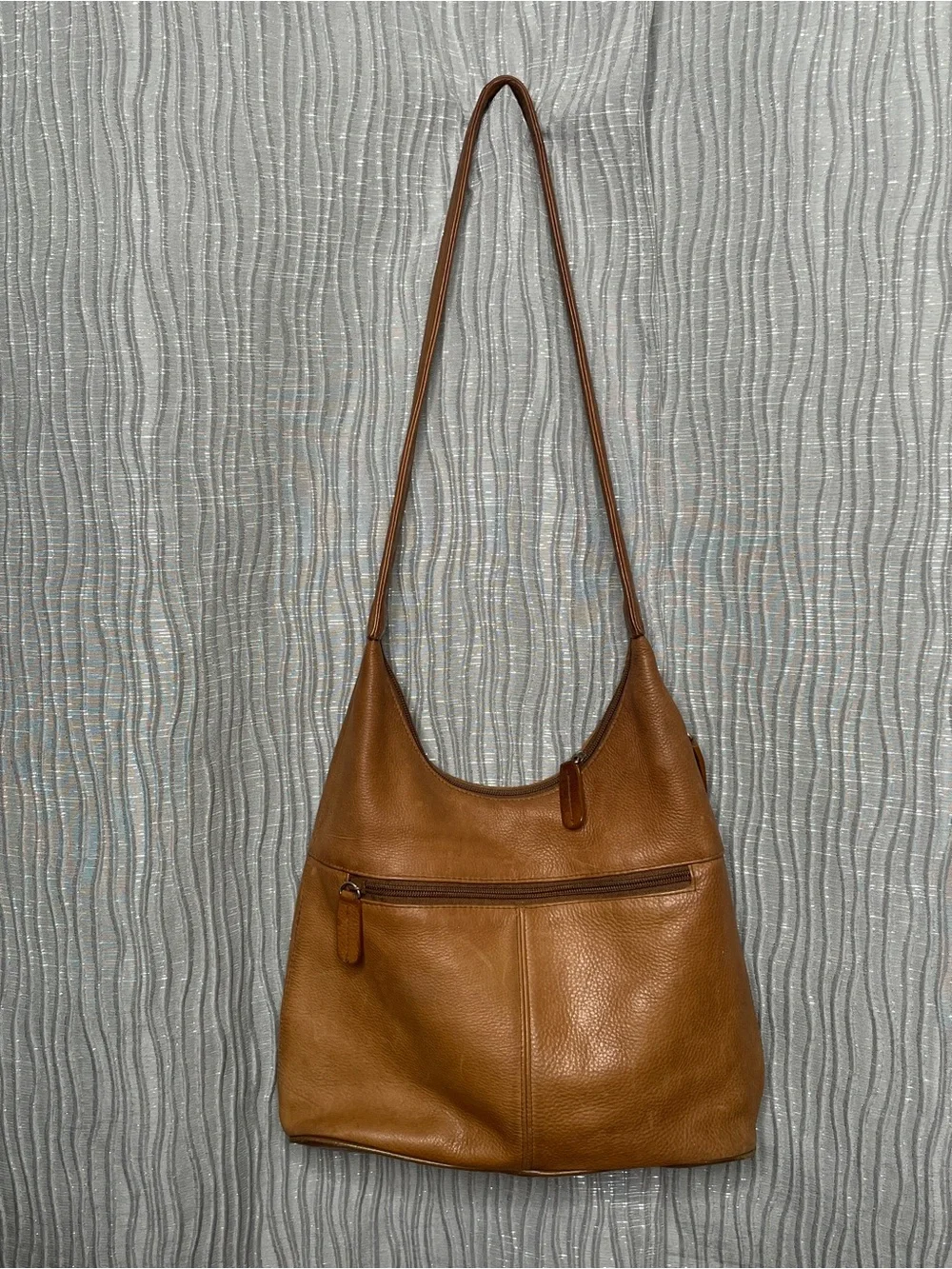 Tignanello Cognac Pebbled Leather Multi Picket Hobo Shoulder Bag